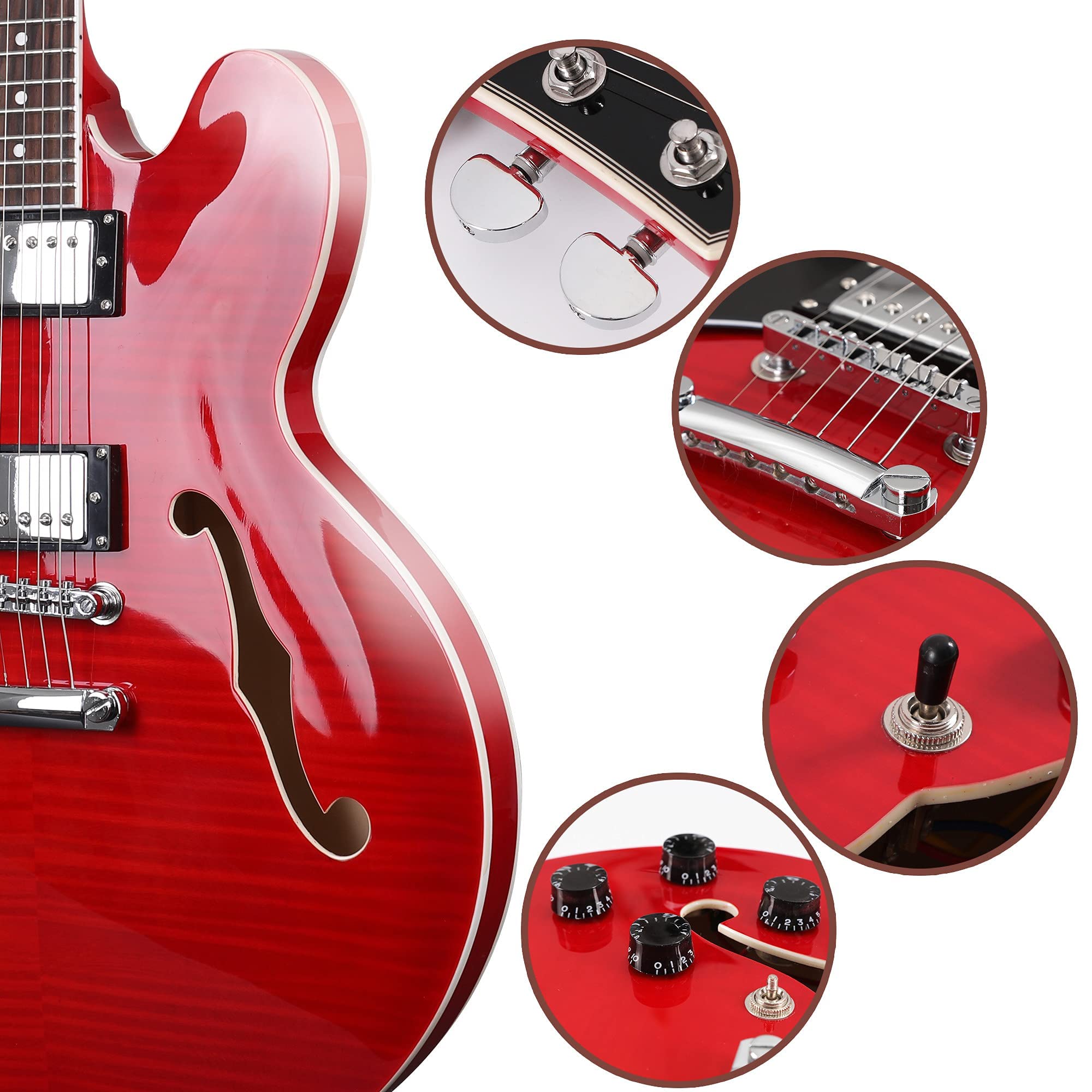 Amazon | MUSOO 335 スタイル 左手 ジャズ エレキ ギター 炎 メープル